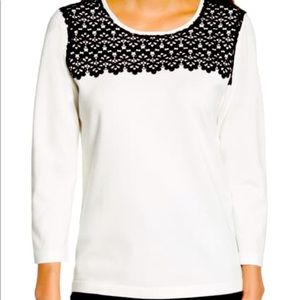 NWT Karl Lagerfeld White Sweater with Black Lace